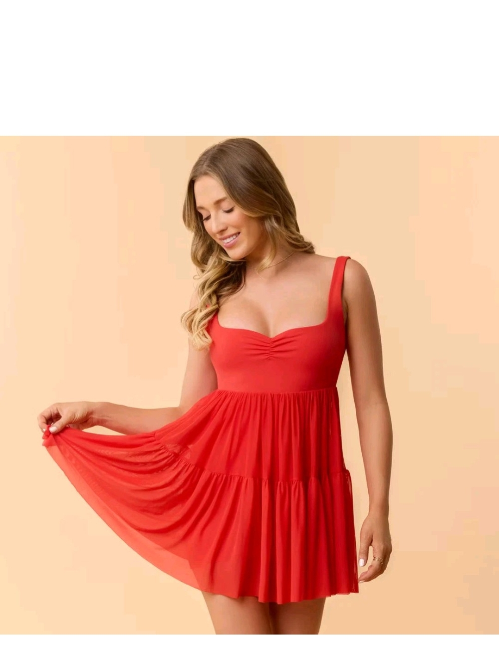 Blogilates Women's Sweetheart Baby Doll Red Dress Extra Small Retail $45